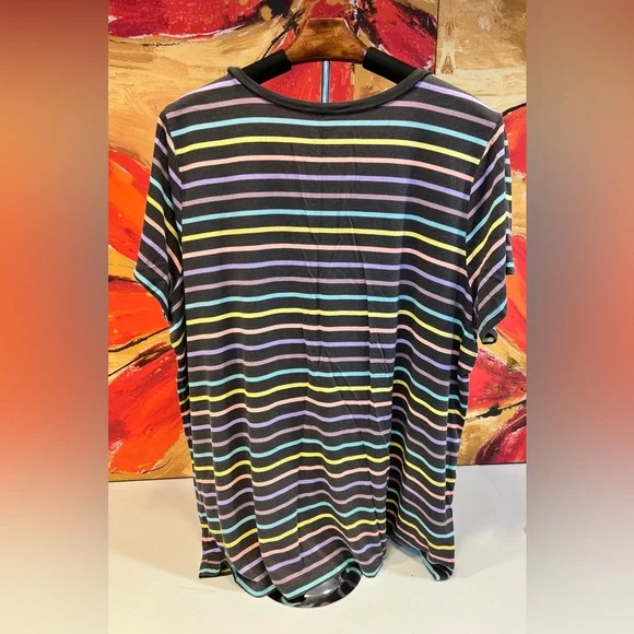 Torrid, Charcoal Tee with Pastel Multi-Striped Short Sleeves, Size 3 - Picture 2 of 3